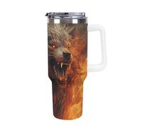 DWTJKMS Wild Wolf in The Fire Stainless Steel Tumbler 40 Oz Leak-proof Large Capacity Car Cup with Handle Straw Double Wall Vacuum Insulated Cup Reusable Keeps Cold Or Hot White-style