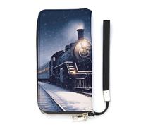 DWTJKMS Winter Christmas Snow Night Railway Train Long Wallet Slim PU Leather Wallets for Men Women Minimalist Wallet with Card Slots, white, 20x10.5cm