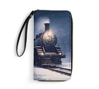 DWTJKMS Winter Christmas Snow Night Railway Train Long Wallet Slim PU Leather Wallets for Men Women Minimalist Wallet with Card Slots, white, 19.7x10.5cm