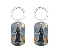 DWTJKMS Witches Keychain Stainless Steel Funny Key Finder Cute Pattern Keyring Bag Charms Key Pendants Metal Car Key Chains Purse Accessories Gift for Men Women, Silver, 5x2.8cm