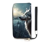 DWTJKMS Wolf at Night Long Wallet Slim PU Leather Wallets for Men Women Minimalist Wallet with Card Slots, white, 20x10.5cm