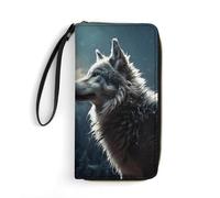 DWTJKMS Wolf at Night Long Wallet Slim PU Leather Wallets for Men Women Minimalist Wallet with Card Slots, white, 19.7x10.5cm