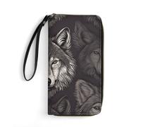 DWTJKMS Wolf Head Pattern Long Wallet Slim PU Leather Wallets for Men Women Minimalist Wallet with Card Slots, white, 19.7x10.5cm