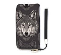 DWTJKMS Wolf Head Pattern Long Wallet Slim PU Leather Wallets for Men Women Minimalist Wallet with Card Slots, white, 20x10.5cm