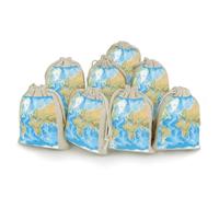 DWTJKMS World Map Gift Pouches 8PCS Portable Small Drawstring Storage Bags Pouches Reusable Cotton Linen Bunches Pocket For Wedding, Travel, Office, Workout (Unisex)