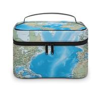 DWTJKMS World Map Makeup Bag, Cosmetic Organizer Case Large Portable Capacity Make Up Bags Women Travel Toiletry Bags with Handle And Divider