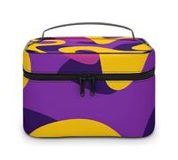 DWTJKMS Yellow And Purple Pattern Makeup Bag, Cosmetic Organizer Case Large Portable Capacity Make Up Bags Women Travel Toiletry Bags with Handle And Divider