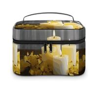 DWTJKMS Yellow Butterfly with White Candles Makeup Bag, Cosmetic Organizer Case Large Portable Capacity Make Up Bags Women Travel Toiletry Bags with Handle And Divider