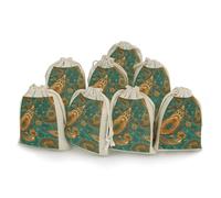DWTJKMS Yellow Paisley Pattern Gift Pouches 8PCS Portable Small Drawstring Storage Bags Pouches Reusable Cotton Linen Bunches Pocket For Wedding, Travel, Office, Workout (Unisex)
