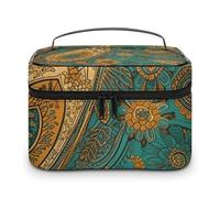 DWTJKMS Yellow Paisley Pattern Makeup Bag, Cosmetic Organizer Case Large Portable Capacity Make Up Bags Women Travel Toiletry Bags with Handle And Divider