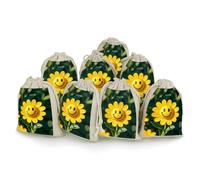 DWTJKMS Yellow Smiley Flower Gift Pouches 8PCS Portable Small Drawstring Storage Bags Pouches Reusable Cotton Linen Bunches Pocket For Wedding, Travel, Office, Workout (Unisex)
