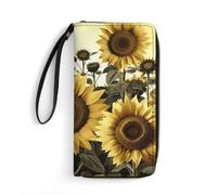 DWTJKMS Yellow Sunflower Floral Long Wallet Slim PU Leather Wallets for Men Women Minimalist Wallet with Card Slots, white, 19.7x10.5cm