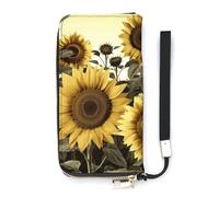DWTJKMS Yellow Sunflower Floral Long Wallet Slim PU Leather Wallets for Men Women Minimalist Wallet with Card Slots, white, 20x10.5cm