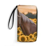 DWTJKMS Yellow Sunflower Horse Long Wallet Slim PU Leather Wallets for Men Women Minimalist Wallet with Card Slots, white, 19.7x10.5cm
