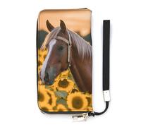 DWTJKMS Yellow Sunflower Horse Long Wallet Slim PU Leather Wallets for Men Women Minimalist Wallet with Card Slots, white, 20x10.5cm