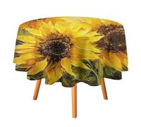 DWTJKMS Yellow Sunflowers Round Tablecloth Picnic Dinner Party Decor Table Covers Summer Fall Outdoor Circle Cover 60x60in for Wedding Birthday Patio Party