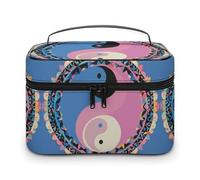 DWTJKMS Yin Yang Pattern Makeup Bag, Cosmetic Organizer Case Large Portable Capacity Make Up Bags Women Travel Toiletry Bags with Handle And Divider