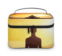 DWTJKMS Yoga Meditation Makeup Bag, Cosmetic Organizer Case Large Portable Capacity Make Up Bags Women Travel Toiletry Bags with Handle And Divider