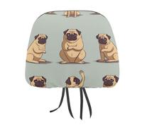 DWTJKMS Yoga Pug Car Seat Headrest Cover 1 PCS Adjustable Reusable, Auto Interior Seat Accessories Cute Vintage Car Headrest Protector Seats Cover,for Most Cars