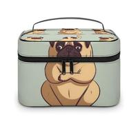 DWTJKMS Yoga Pug Makeup Bag, Cosmetic Organizer Case Large Portable Capacity Make Up Bags Women Travel Toiletry Bags with Handle And Divider
