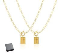 DWTYQN Huenaut Cross Necklace, Cross Pendant Paperclip Chain Necklace, For Christian Faith, Baptism, First Communion, Waterproof, Fade-Proof & Unisex, For Everyday Wear & Layering(GOLD*2)