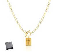 DWTYQN Huenaut Cross Necklace, Cross Pendant Paperclip Chain Necklace, For Christian Faith, Baptism, First Communion, Waterproof, Fade-Proof & Unisex, For Everyday Wear & Layering(GOLD*1)