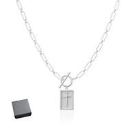 DWTYQN Huenaut Cross Necklace, Cross Pendant Paperclip Chain Necklace, For Christian Faith, Baptism, First Communion, Waterproof, Fade-Proof & Unisex, For Everyday Wear & Layering(SLIVER*1)