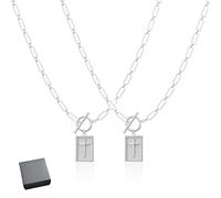 DWTYQN Huenaut Cross Necklace, Cross Pendant Paperclip Chain Necklace, For Christian Faith, Baptism, First Communion, Waterproof, Fade-Proof & Unisex, For Everyday Wear & Layering(SLIVER*2)