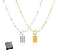 DWTYQN Huenaut Cross Necklace, Cross Pendant Paperclip Chain Necklace, For Christian Faith, Baptism, First Communion, Waterproof, Fade-Proof & Unisex, For Everyday Wear & Layering(G+S)