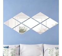 DWUENT 12 Pack Self Adhesive Diamond Mirror Tiles, 12x8cm Acrylic, Strong Adhesive Bathroom Wall Mirrors for Living Room Garden Home Decor，Large Mirrors for DIY Art Home Wall Decor