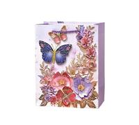 DWUENT 18x23cm Foiled Butterfly Gift Bags - Large Purple & Pink Present Totes with Floral Art (55g)