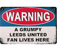 DWUENT 30x20cm Leeds United Metal Sign - "Grumpy Leeds Fan Lives Here" Man Cave Decor, Leeds United Gifts for Men, Birthday, Merchandise, Wall Art