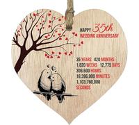 DWUENT 35th Wedding Anniversary Wooden Heart Plaque, Coral Wedding Wooden Heart Plaque for Wife Husband, 10x10x0.3cm Keepsake Gift with Quotes from Kids, 1pc