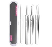 DWUENT 4-Piece Professional Blackhead Tweezers Kit - Stainless Steel Pimple Popper Tools with Precision Angles for Sensitive Skin & Blemish Removal, Portable Acne Treatment Set (Silver)