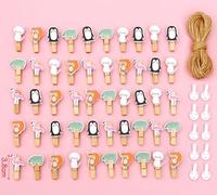 DWUENT 50pcs 4x2cm Cute Animal Wooden Clothes Pegs - Mini Clips for Arts & Crafts, Baby Showers, Kids Photos & Parties - Assorted Coloured