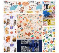 DWUENT 6pcs Animal Birthday Wrapping Paper 50x70cm - Cartoon Gift Wrap Roll Set for Parties (180g)