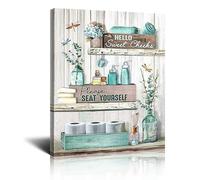 DWUENT Bathroom Wall Art Canvas,bathroom canvas wall art - 20x30cm Blue-Grey Rustic Farmhouse Decor Sign, Waterproof Canvas Print, Living Room & Kitchen Wall Decoration