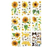 DWUENT Bee Stickers, Bee Wallpaper, Bees Decorations, Sunflower Bees Static Cling Decals, 9PCS 20x30cm Waterproof PVC Wall Decals for Home Decor, Peel and Stick to Cover Marks
