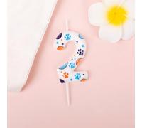 DWUENT Bluey Birthday Candle Number 2 - Blue, Orange & Purple Dog Paw Cake Decorations (Paraffin Wax)
