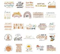 DWUENT Bohemian Bible Stickers, 50 Pcs Christian UV DTF Transfer Stickers, Yellowish-Brown 4-7 cm Waterproof PVC Self-Adhesive Labels for Refrigerator, Locker, Whiteboard Decor, Christian Faith Gifts