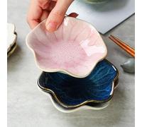 DWUENT Ceramic Dip Bowls 2pcs,Tea Bag Holder Dish,Flower Shape Spoon Rest Kitchen,Sauce Dishes,Sushi Soy Dipping Bowl,Coffee Station Accessories Home Decor New Gifts (Pink) 11x9.7x2.5cm