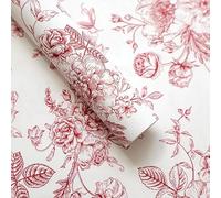 DWUENT Drawer Liners, Red Floral Waterproof Drawer Liners, 50x35cm (20 Sheets) for Wardrobe, Closet, Dresser | Decorative Shelf Liner