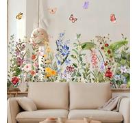 DWUENT Floral Butterfly Wall Stickers, Static Cling Wall Decals, Reusable Peel and Stick Wall Art for Home Decor, 2-Pack 30x60cm Large Wall Decals for Living Room, Bedroom, Nursery