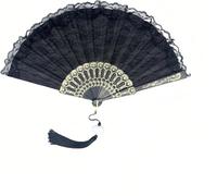 DWUENT folding fan, hand fan folding, Black Lace Folding Hand Fan with Pendant, 42cm x 23cm, for Wedding, Party, Performance, Home Decoration (4)