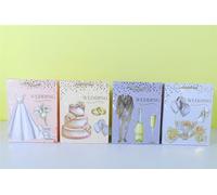 DWUENT Medium Wedding Gift Bags 4pcs Set - Gift Bag with Dress, Champagne, Cake & Vintage Car Motifs, Foil Finish & Ribbon Handles for Bridal Showers, Celebrations - Perfect Favors (23x18x10cm)