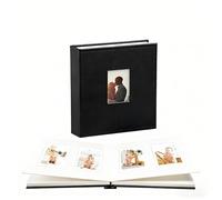 DWUENT Photo Album 6x4 Holds 80 4x6 Photos Black Leatherette Cover with 80 Pages Scrapbook Memory Book Wedding Anniversary Baby Family Photo Book 12.5x16.5cm