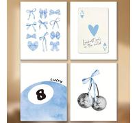 DWUENT Posters for Bedroom Decor Light Blue Cartoon Canvas Posters (Set of 4, 20x15cm Unframed),Aesthetic Wall Art for Young Women Students,Ideal for Bedroom Living Room Dorm Cafe