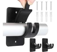 DWUENT Self Adhesive Curtain Pole Brackets - No Drill Wall Mounted Hooks, 2 Pack Black Plastic Curtain Rod Holder for Poles, Adjustable & Stick On Curtain Rail for Home, Bathroom, Kitchen