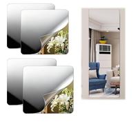 DWUENT Self Adhesive Mirror Tiles,Acrylic Mirror Wall Stickers,4 Pack 20x20cm Silver Square Mirror Panels Modern Aesthetic Design for Living Room,Bedroom,Home Decor DIY Wall Art