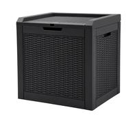 DWVO 118L Garden Storage Box, Rattan Resin Indoor Outdoor Deck Box for Package, Patio Cushions, Gardening Tools, Lockable, Waterproof,Black